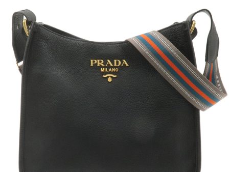 PRADA Logo Leather Shoulder Bag Black NERO 1BC166 For Cheap