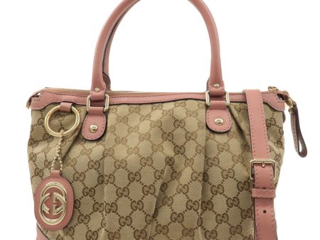 GUCCI Sukey GG Canvas Leather 2Way Shoulder Bag Pink Beige 247902 Supply