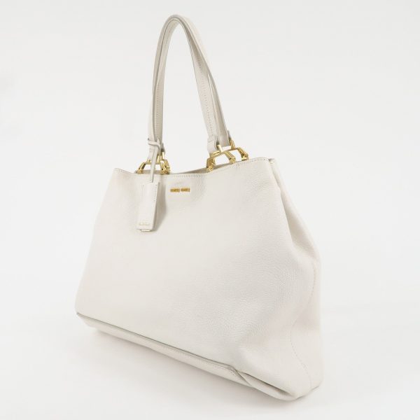 MIU MIU Logo Leather Tote Bag Shoulder Bag White 5BG002 Online