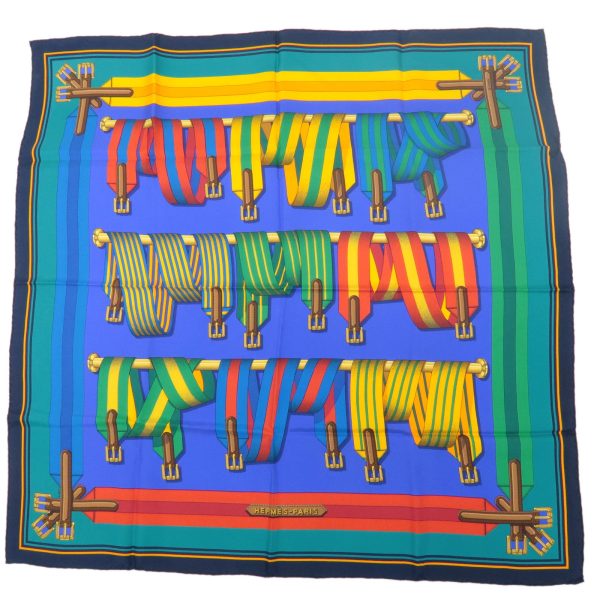 HERMES Carre 90 100% Silk Scarf Les Sangles Blue Green Yellow Red Online Hot Sale