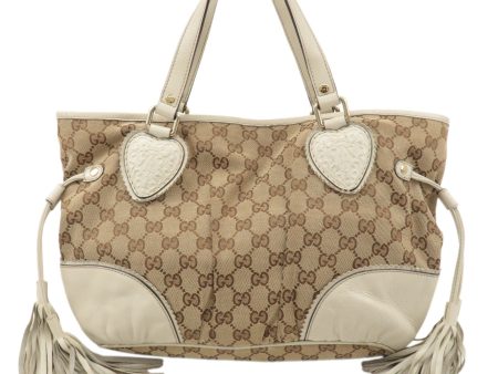 GUCCI GG Canvas Leather Crest Hand Bag Beige Brown 211955 Discount