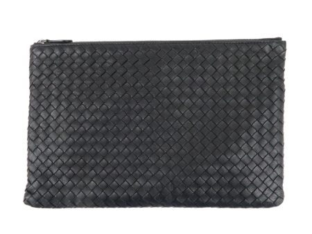 BOTTEGA VENETA Intrecciato Leather Clutch Bag Black 522250 For Discount