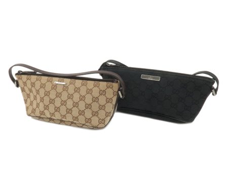 GUCCI Boat Bag Set of 2 GG Canvas Leather Hand Bag 7198 Hot on Sale