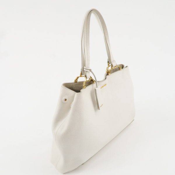 MIU MIU Logo Leather Tote Bag Shoulder Bag White 5BG002 Online