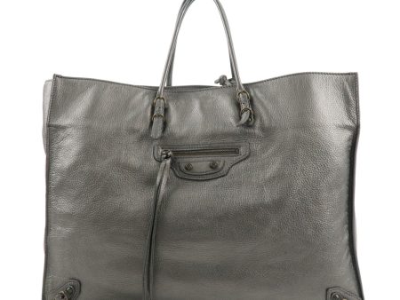 BALENCIAGA The Paper Leather Tote Bag Silvergray 236701 For Cheap