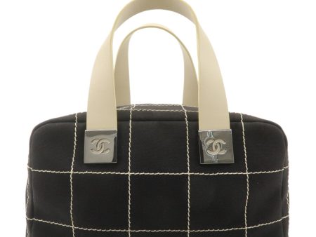 CHANEL Chocolate Bar Wild Stitch Canvas Leather Boston Bag Black Cheap