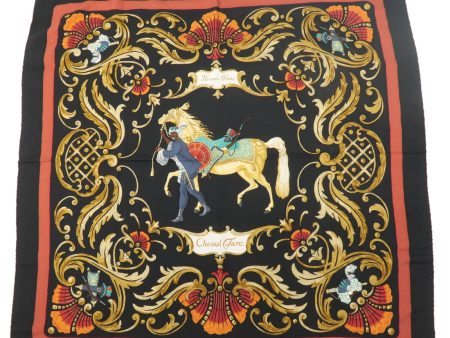 HERMES Carre90 100% Silk Scarf Cheval Turc Turkish Horse Black Online Hot Sale