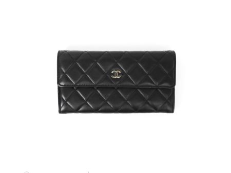 Chanel Classic Quilted Long Wallet Black Lambskin Silver Hardware For Cheap