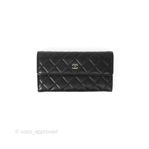 Chanel Classic Quilted Long Wallet Black Lambskin Silver Hardware For Cheap