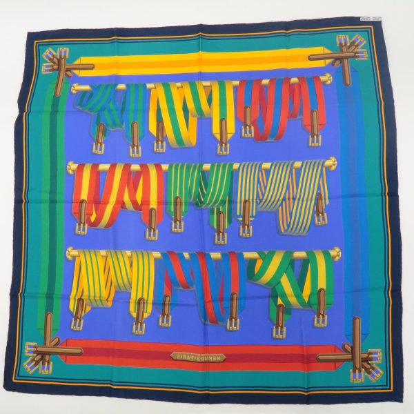 HERMES Carre 90 100% Silk Scarf Les Sangles Blue Green Yellow Red Online Hot Sale