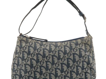 Christian Dior Trotter Canvas Leather Shoulder Bag Navy Fashion