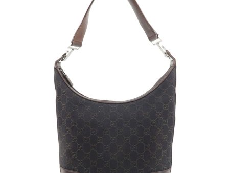 GUCCI GG Canvas Leather Shoulder Bag Black Brown 143744 Online Sale