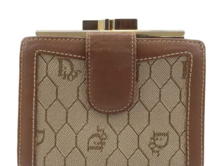 Christian Dior Honeycomb PVC Leather Bi-fold Wallet Beige Brown For Cheap