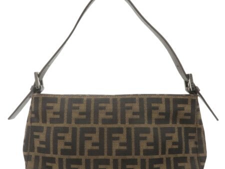 FENDI Zucca Canvas Leather Shoulder Bag Brown Black 8BR042 Online