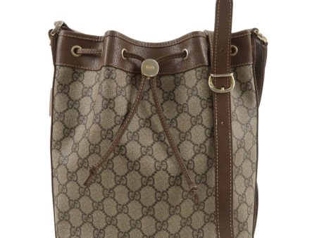 GUCCI Old Gucci GG Plus Leather Drawstring Shoulder Bag Brown Fashion