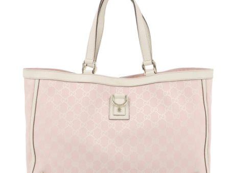 GUCCI Abbey Line GG Canvas Leather Tote Bag Pink 141472 Fashion