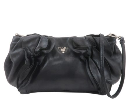 PRADA Leather Gathered Shoulder Bag Black Online