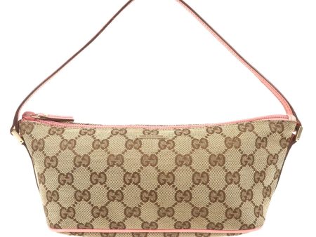 GUCCI GG Canvas Leather Pouch Beige Pink 7198 Supply