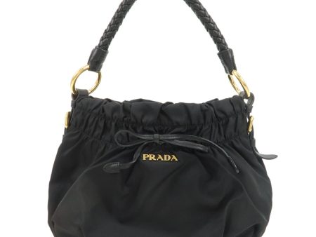 PRADA Nylon Leather Ribbon Shoulder Bag Hand Bag Black BR4237 Discount