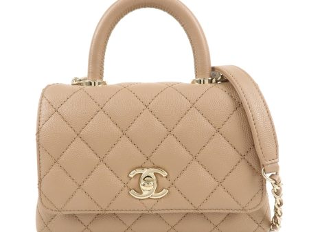 CHANEL Matelasse Caviar Skin COCOHandle 2Way Bag BrownBeige AS2215 Sale