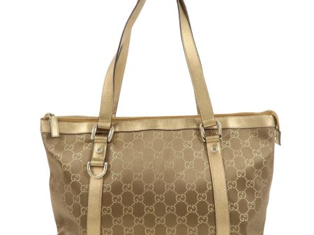 GUCCI Abbey GG Satin Nylon Leather Tote Bag Brown Gold 171470 Supply