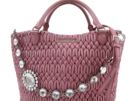 MIU MIU Leather Nappa Crystal 2WAY Bag Hand Bag Pink RN0896 For Discount