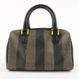 FENDI Pequin PVC Leather Minoboston Bag Hand Bag Brown Black Sale