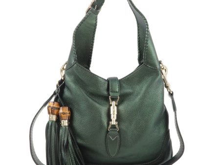 GUCCI New Jackie Bamboo Leather 2Way Shoulder Bag Green 219725Used F S Discount