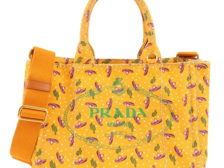 PRADA Canapa Mini Canvas 2Way Bag Cactus Pattern Orange 1BG439 For Sale