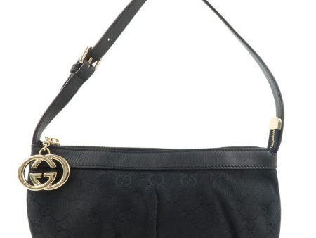 GUCCI Interlocking G GG Canvas Leather Pouch Hand Bag Black 212122 Online