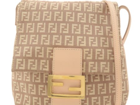 FENDI Zucchino Canvas Leather Shoulder Bag Pink Beige 8BT075 Online Sale