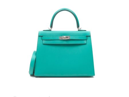 - DM Email To Purchase - Hermès Sellier Kelly 25 Madame Leather Vert Verone U1  Bleu De Prusse 7P Palladium Hardware on Sale