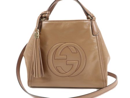 GUCCI SOHO Patent Leather 2Way Bag Shoulder Bag Beige 336751 on Sale