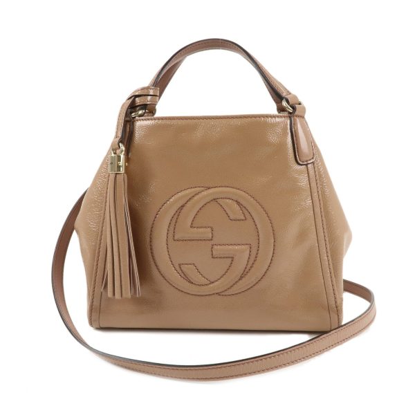 GUCCI SOHO Patent Leather 2Way Bag Shoulder Bag Beige 336751 on Sale