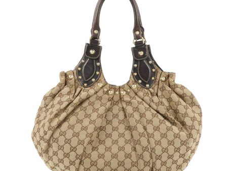 GUCCI GG Canvas Leather Studs Shoulder Bag Beige Brown 203624 For Discount