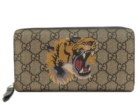 GUCCI GG Supreme Tiger Zip Round Long Wallet Beige Brown 451273 Discount