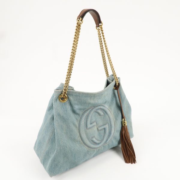 GUCCI SOHO Interlocking G Denim Leather Chain Shoulder Bag 308982 Cheap