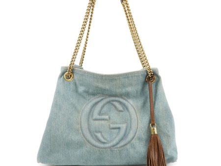 GUCCI SOHO Interlocking G Denim Leather Chain Shoulder Bag 308982 Cheap