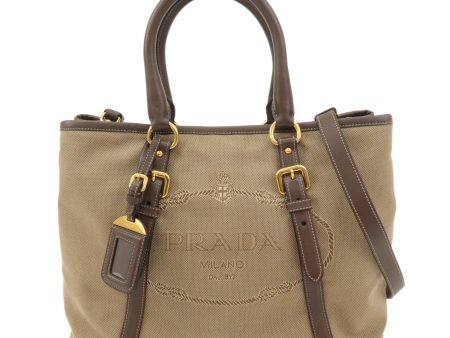 PRADA Logo Jacquard Leather 2WAY Bag Shoulder Bag Beige BN2832 on Sale