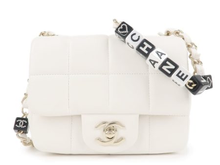 CHANEL Chocolate Bar Mini Matelasse Lamb Skin Shoulder Bag White Online Hot Sale