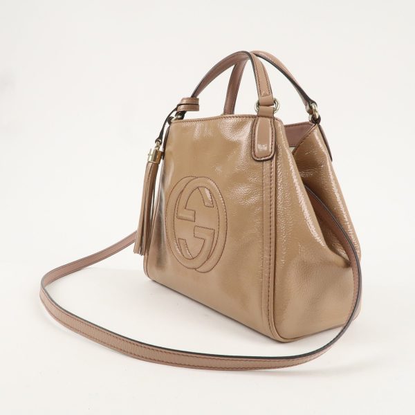 GUCCI SOHO Patent Leather 2Way Bag Shoulder Bag Beige 336751 on Sale