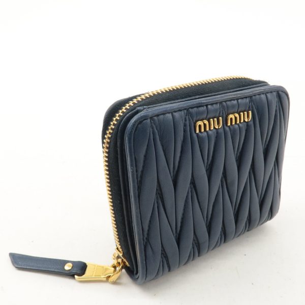 MIU MIU Matelasse Leather Bi-fold Wallet Navy 5ML522 For Cheap