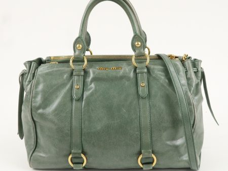 MIU MIU Leather 2Way Bag Hand Bag Shoulder Bag Green Online Hot Sale