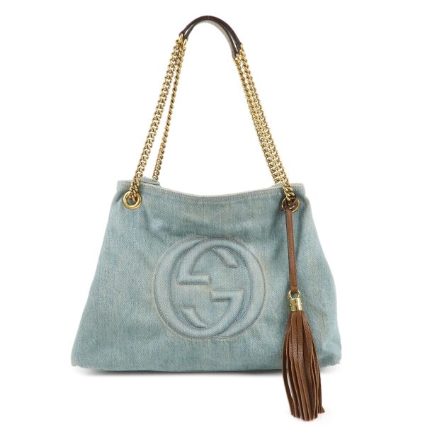 GUCCI SOHO Interlocking G Denim Leather Chain Shoulder Bag 308982 Cheap