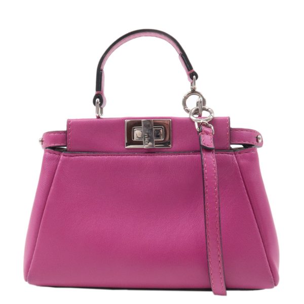 FENDI Leather Micro Peekaboo 2Way Bag Hand Bag Pink 8M0355 Online