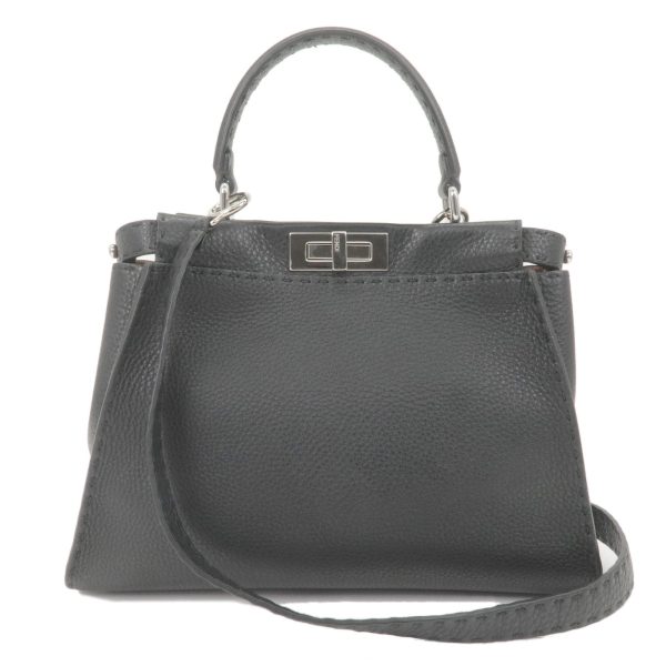 FENDI Selleria Peekaboo Regular Leather 2WAY Bag Black 8BN290 Supply