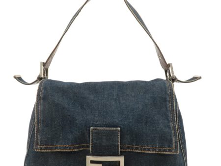 FENDI Denim Leather Mamma Baguette Shoulder Bag Blue Sale