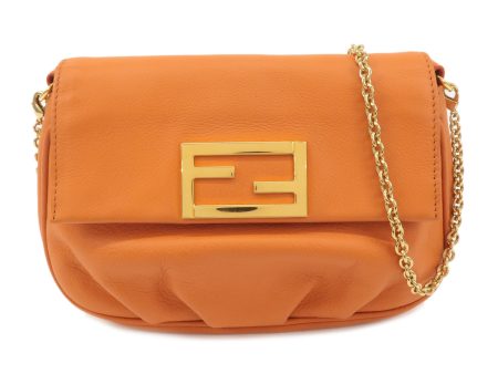 FENDI Leather Chain 2 Way Shoulder Bag Purse Orange 8M0276 Supply