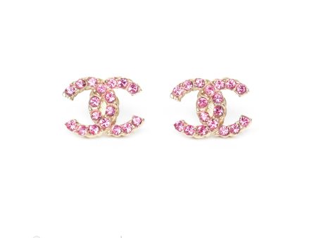 Chanel Crystal CC Earrings Gold Tone 17P Sale