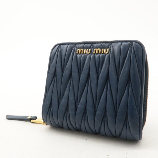 MIU MIU Matelasse Leather Bi-fold Wallet Navy 5ML522 For Cheap